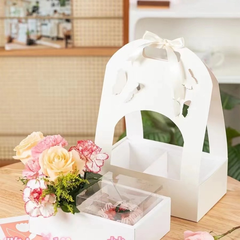 Regalo del Día de San Valentín mano llevar cesta de la flor hecha a mano DIY flor caja boda creativa mariposa caja con regalo mano