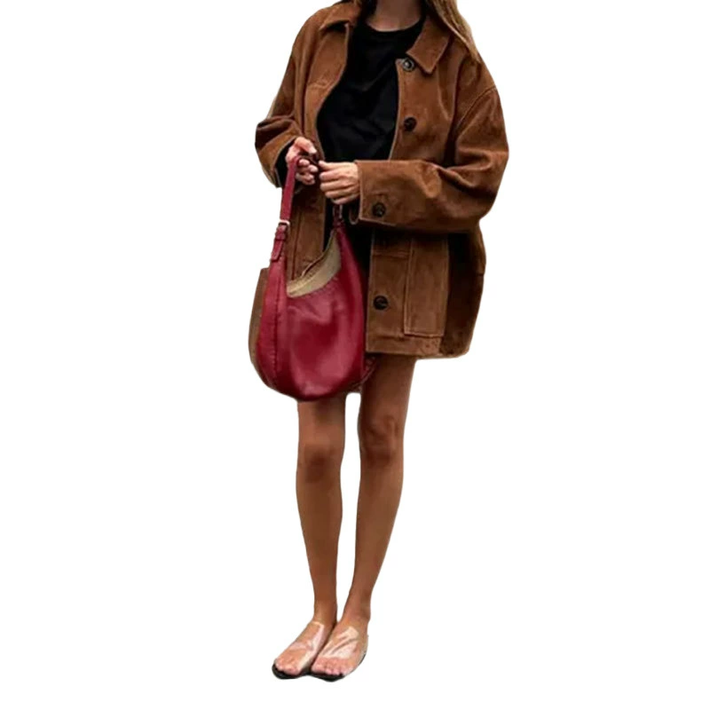 Solid retro elegant jacket for leisure, autumn, European style