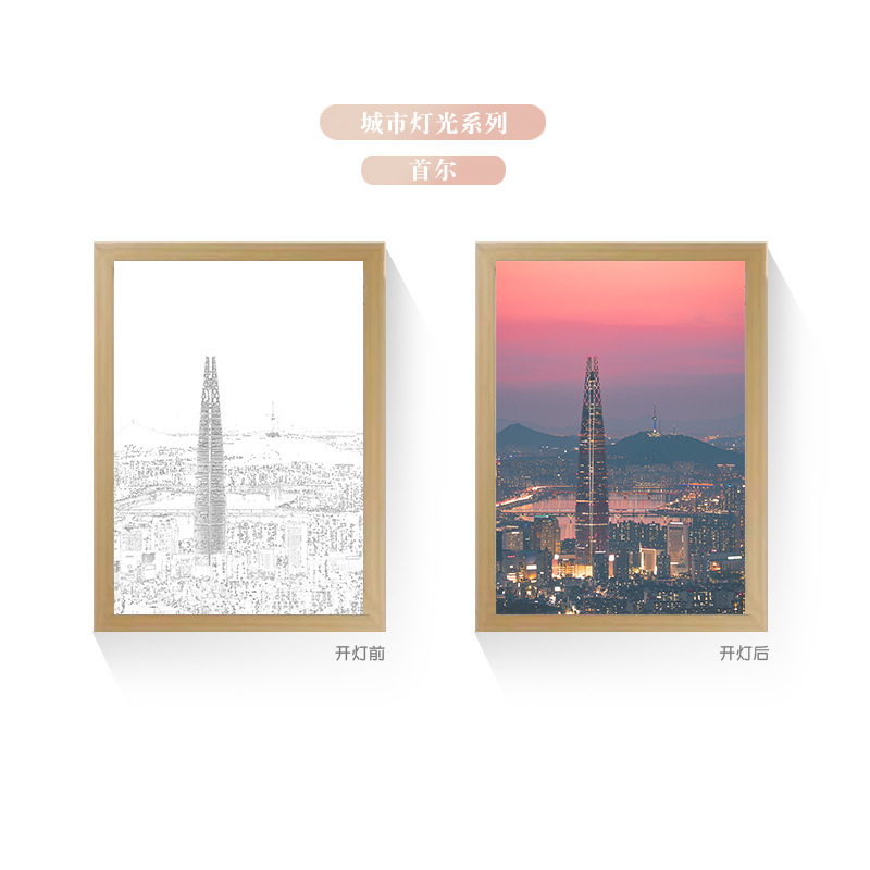 Tres colores TikTok popular pintura ligera de dibujos animados dormitorio noche pintura luminosa marco de fotos de madera maciza creativo bricolaje fabricante