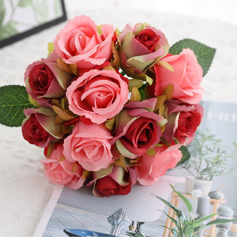 12頭玫瑰手捧花新娘婚紗攝影拍攝道具裝飾花仿真裝飾假花