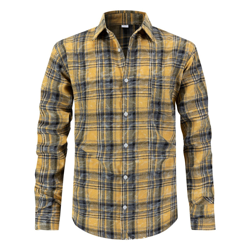 Cross-Border European Size Men's Business Interview Party Outdoor Hiking Training Base Striped Lapel Long-Sleeved Shirt