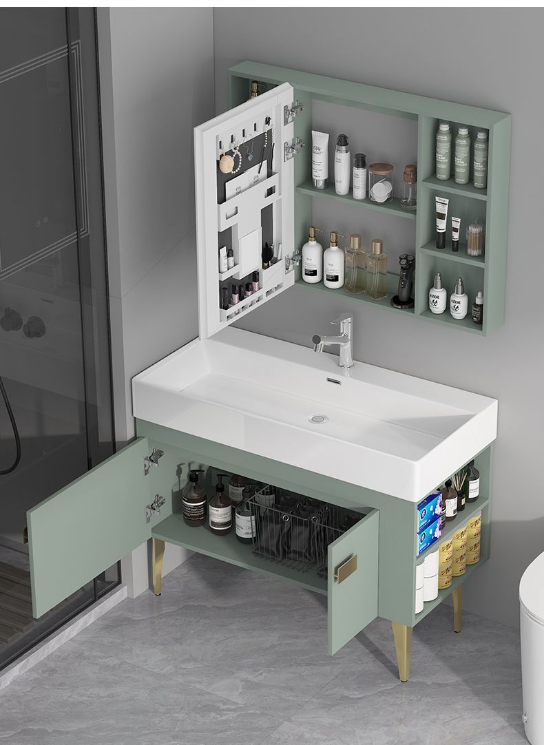 Light luxury bathroom cabinet set with washbasin, modern floor-standing washbasin with side cabinet, smart bathroom cabinet new style, simple and elegant undefined