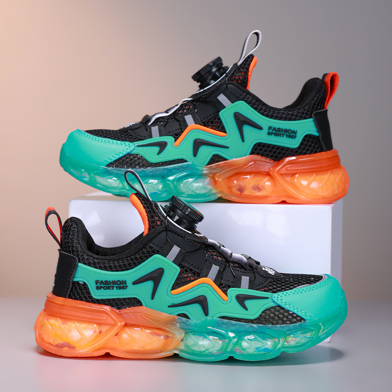 2025 verano nuevo botón giratorio zapatos de malla estudiantes zapatos de correr ligeros zapatos transpirables ociosos para niños