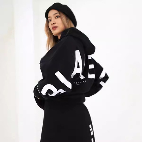 2024 new Amazon cross-border European and American fashion printed thickened versatile long-sleeved loose-fitting hooded sweatshirt for women