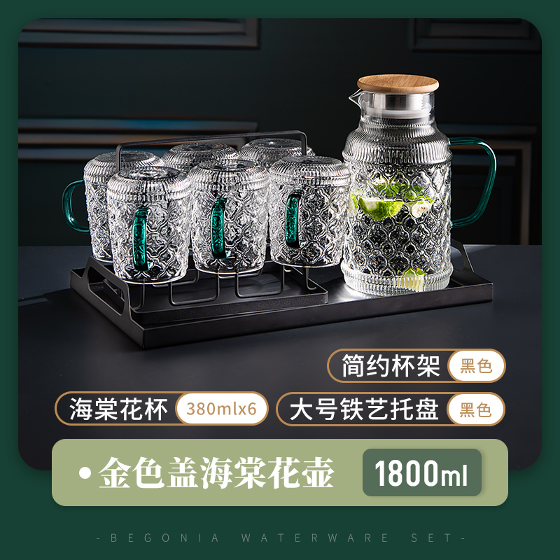 ベゴニアの花コールドケトルガラス高温耐性ハーブティーケトル家庭用水容器リビングルーム大容量コールドケトルカップ|undefined