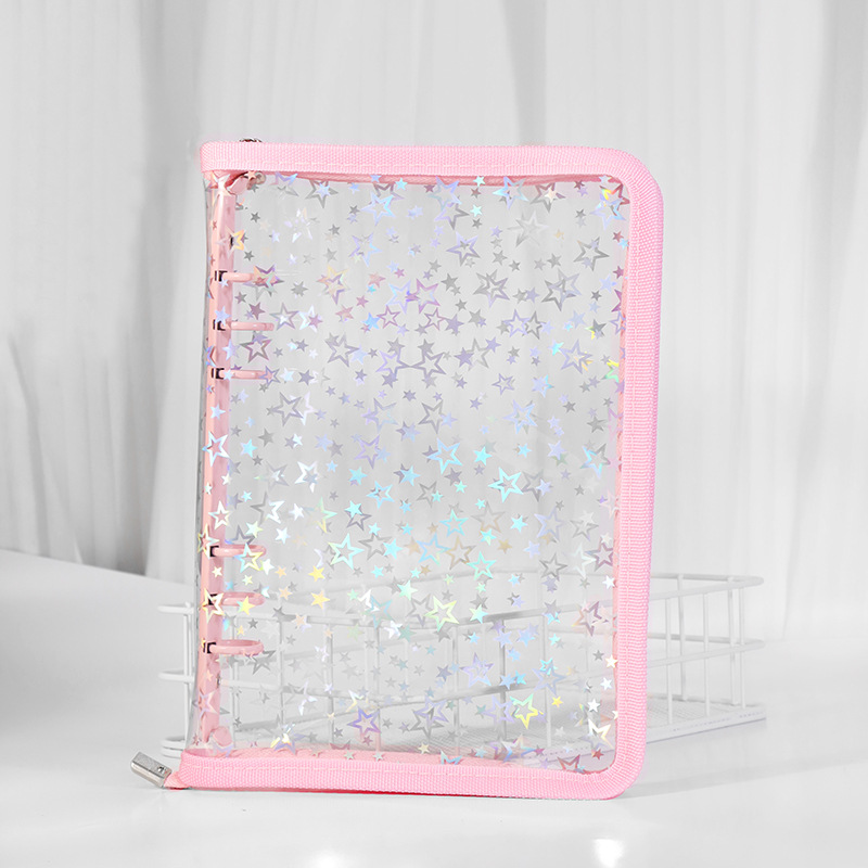 En stock linda bolsa de almacenamiento de celebridades de internet libro de hojas sueltas de seis agujeros ins estilo star-chasing a5a6 cremallera transparente libro de mano shell