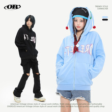 OREETA学院风字母印花连帽拉链卫衣秋季休闲外套特价清仓不退不换