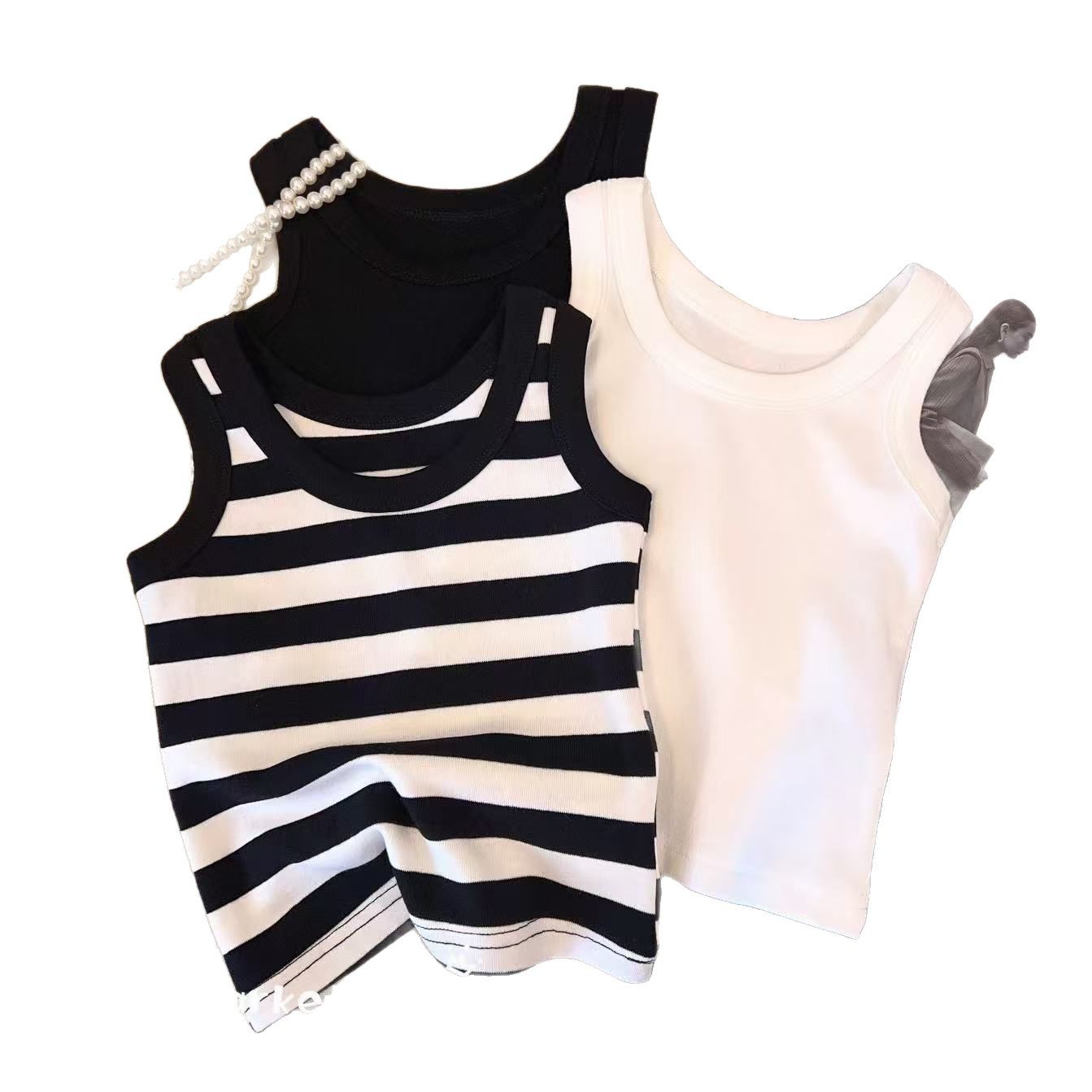 Estrellas de niños giratorias chaleco de niños sin mangas rayas coreanas estilo universal con ropa interior de moda blusa de color sólido