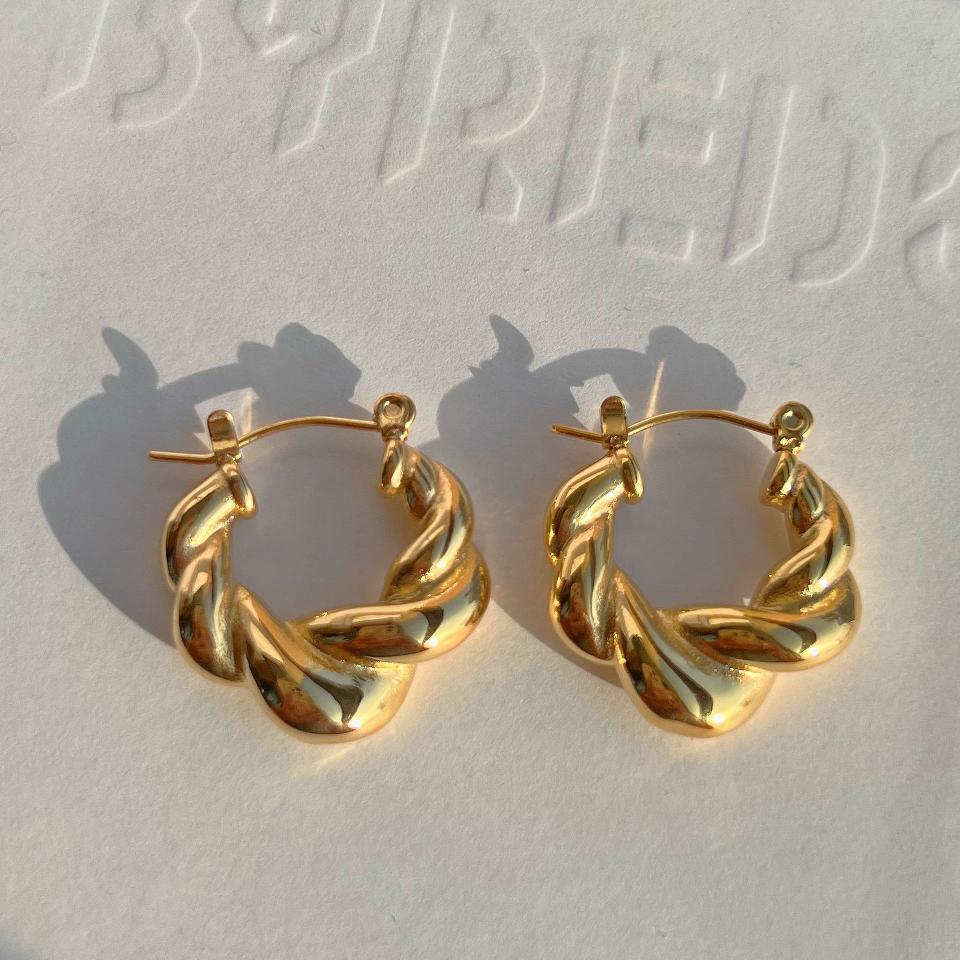 1 Pair Simple Style Twist Titanium Steel Plating 18k Gold Plated Hoop Earrings display picture 5