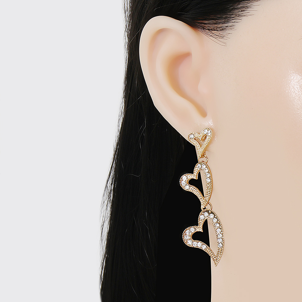 Fashion Gold Color Alloy Diamond Multi-layer Heart-shaped Earrings