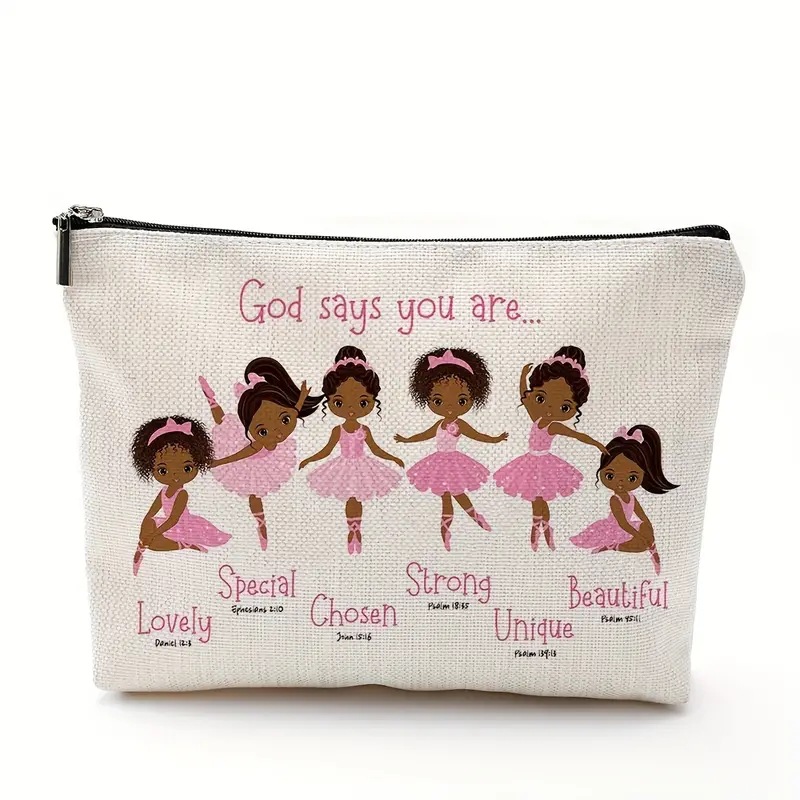 Cross-border Amazon Temu popular negro patrón de lino de doble cara impresión bolsa de cosméticos bolsa de cremallera para las mujeres
