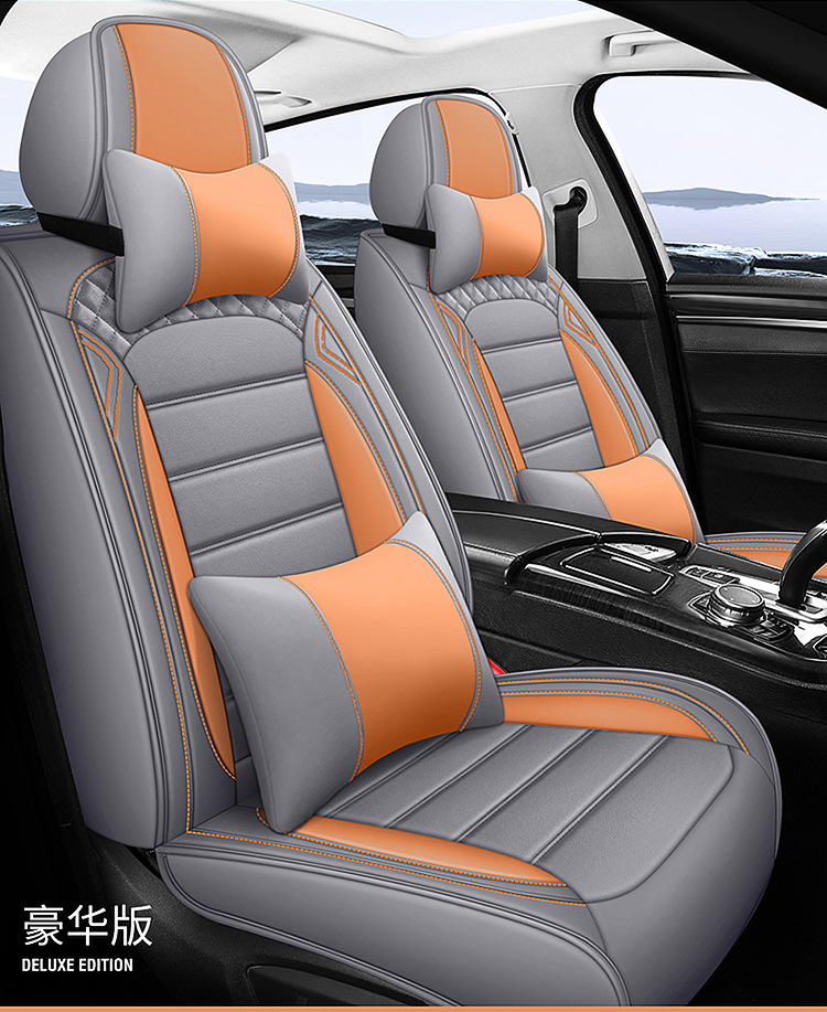 Full-Coverage Car Seat Covers for Five Seats, All-Season Universal Seat Cushions, Full Leather Breathable Trendy Fixed Lumbar Support Seat Covers