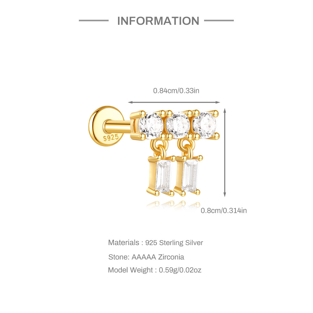 2g Weight Zircon Inlay Material Ear Studs Classification Ear Cartilage Rings & Studs Piercing Type 1 Piece Quantity Daily Occasion 925 Sterling Silver Material Geometric Pattern All Seasons Season Unisex Gender Simple Style Style 1 Piece Ear Cartilage Rings & Studs Simple Style Geometric 925 Sterling Silver Zircon Ear Cartilage Rings & Studs 1
