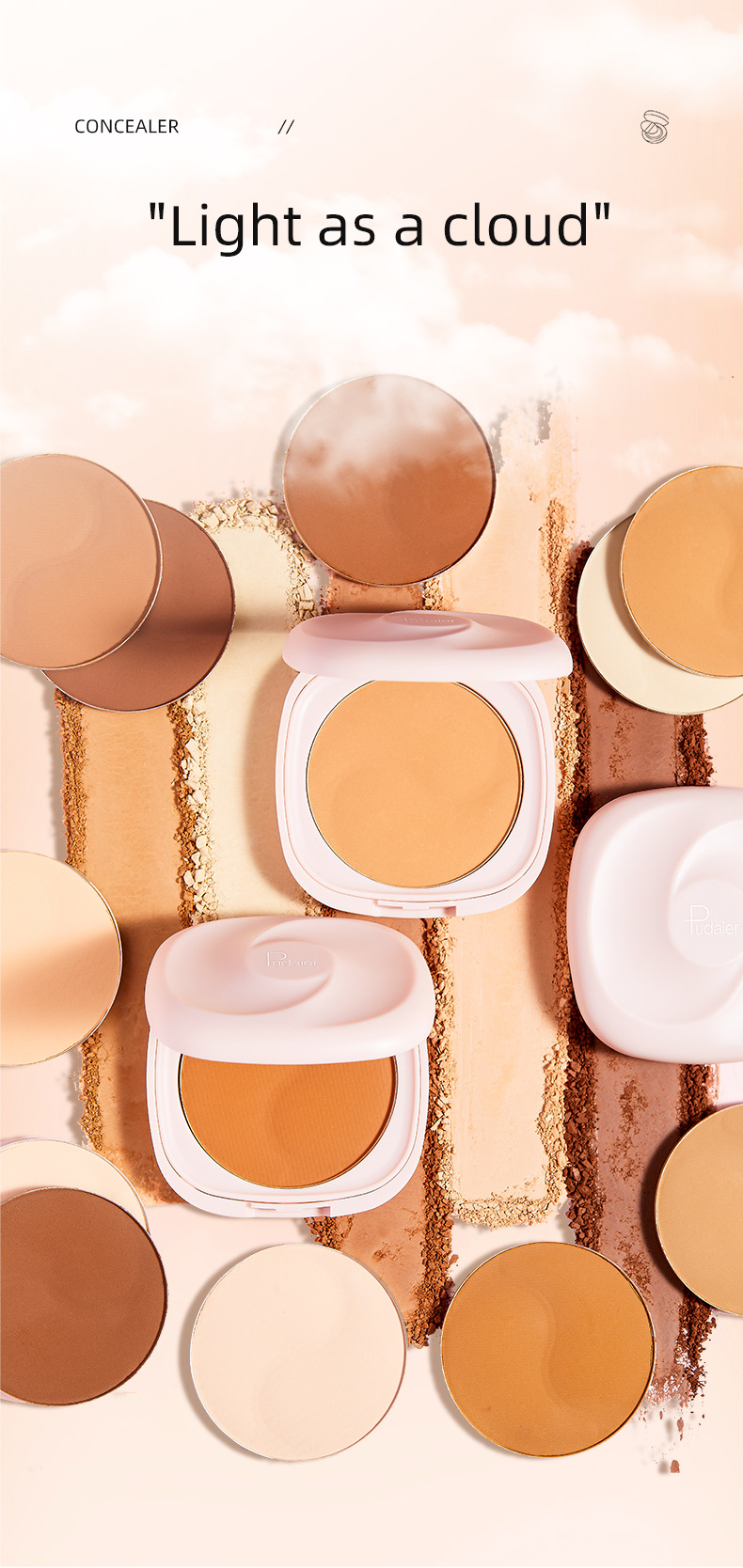 Fond de machiaj Pudaier, corector rezistent la apă cu miere, pudră pentru controlul sebumului_voghion.com