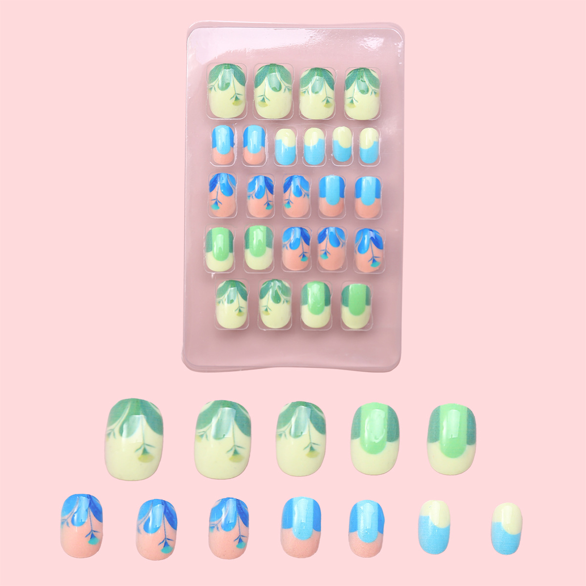 Juego de 24 piezas de uñas postizas para niños con diseño de dibujos animados, desmontables con adhesivo y exquisito diseño.