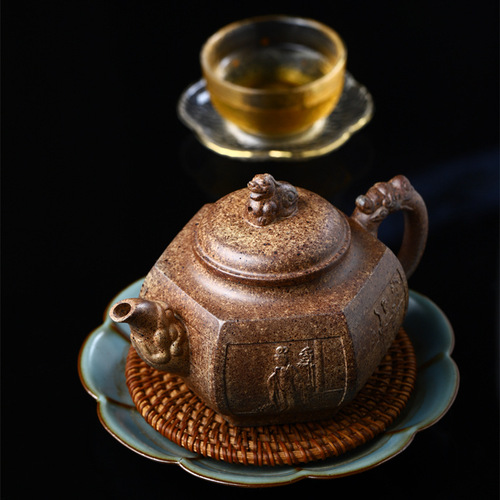 A six-sided teapot, Yixing zisha teapot manufacturer, wholesale, dropshipping tea set, cross-border live streaming gift, WeChat supplier