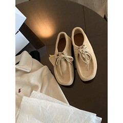 牛皮~葡萄妈同款袋鼠鞋女4.5cm系带厚底复古勃肯鞋真皮乐福鞋
