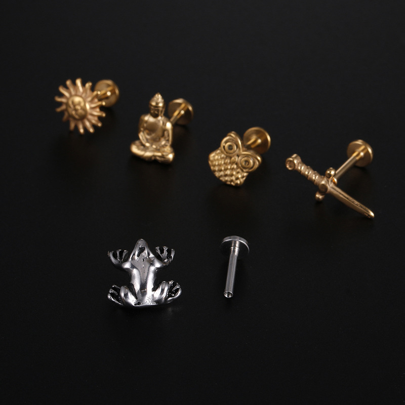 Fashion Owl Frog Skull Stainless Steel Carving lip stud 1 Piece