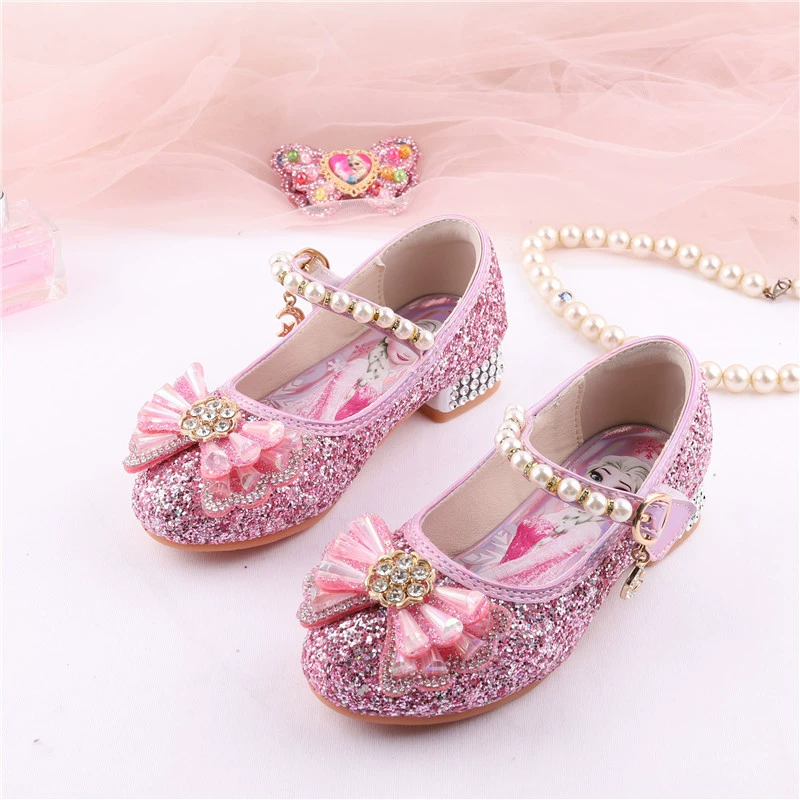 Aesa Crystal Shoes Весенняя осень Детская Одиночная обувь Маленькая девочка Детская дикая серебряная Студенческая танцевальная обувь