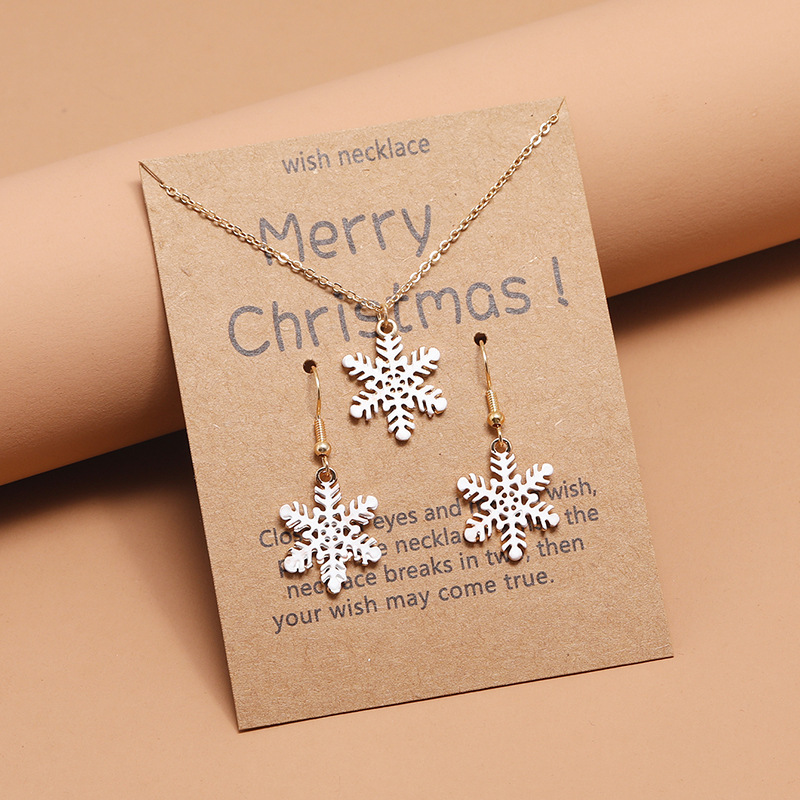 Simple Dripping Oil Christmas Snowflake Earrings Necklace 2-piece Set Wholesale Jewelry Nihaojewelry display picture 7