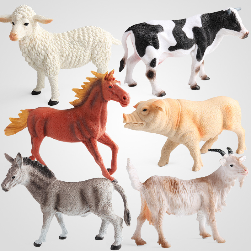 動物模型仿真兒童玩具男孩寶寶認知綿羊奶牛馬野生動物園家禽套裝