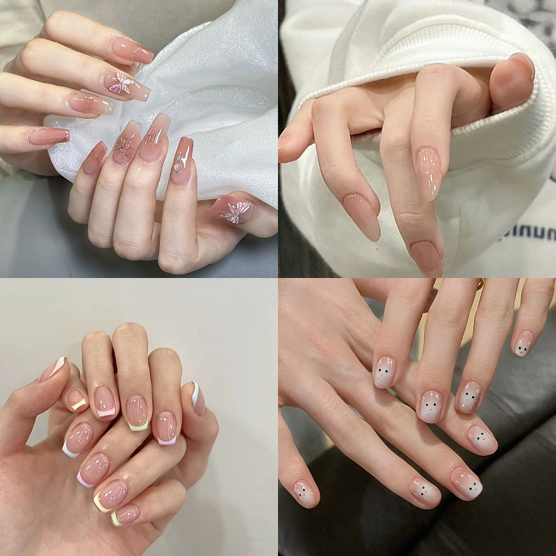 Nail beauty piece finished product mid-length wear nail piece wear nail polish European and American nail sticker 24 nail piece wear nail nude color pure desire