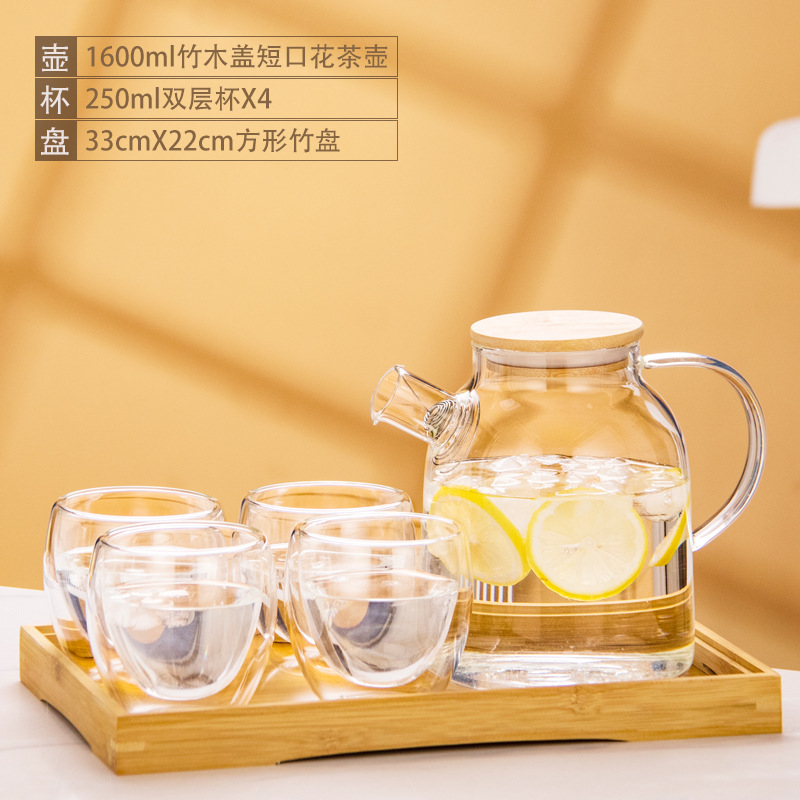 Tetera de vidrio resistente al calor tetera de bambú de gran diámetro olla engrosada tetera de flores y hierba tetera de gran capacidad hervidor de agua fría tetera hirviendo