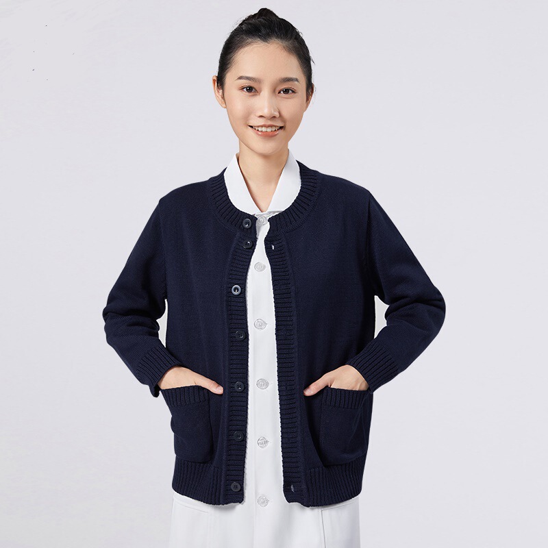 Nurse Sweater Cardigan Outwear Knitwear Fleece-lined Thickeneding Autumn and Winter Hospital Doctor Work Clothes Navy Blue Round Neck Nurse Sweater Cardigan Outwear Knitwear Fleece-lined Thickeneding Autumn and Winter Hospital Doctor Work Clothes Navy Blue Round Neck