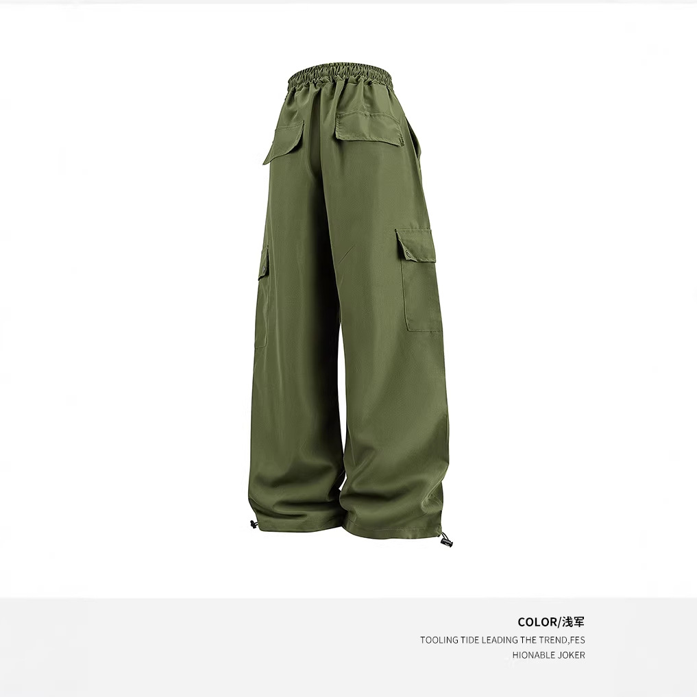 Men's Cross-Border Cargo Pants 2025 Autumn New Style Solid Color Large Pocket Sports Casual Pants Straight Leg Loose Wide Leg Pants