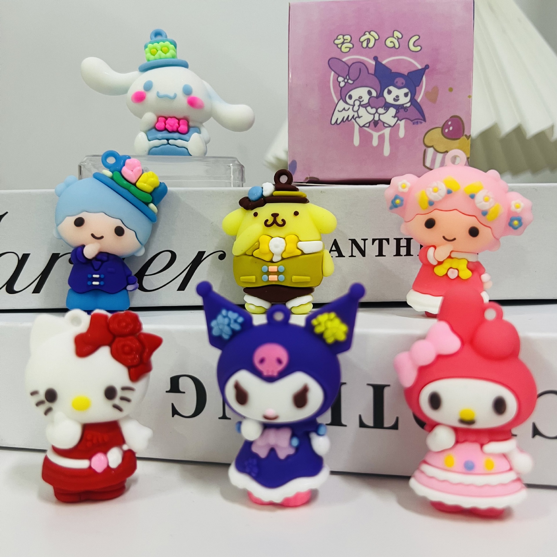 Popular Online Kawaii Kuromi Big-Ear Dog Flower Series Soft PVC Mini Pendant DIY Keychain & Decorative Figurine—Factory Wholesale