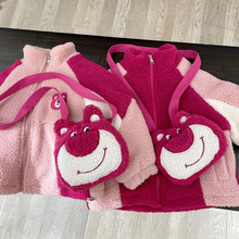 兒童冬季童裝2022 女童紅色草莓熊羊羔毛加絨加厚棉衣外套 送包包