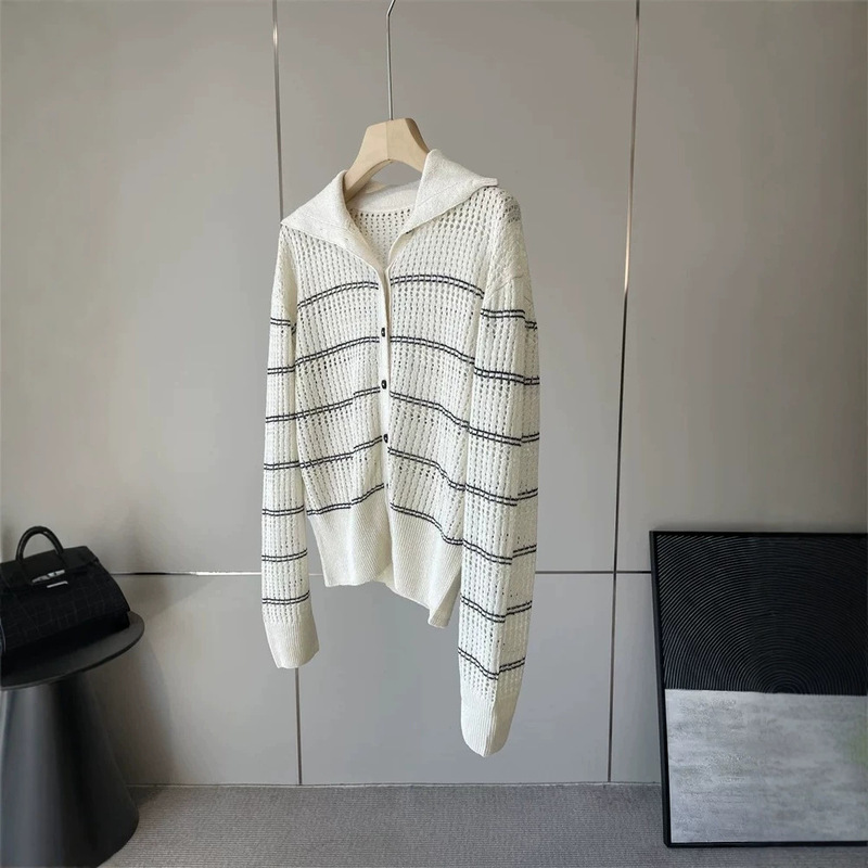 Super popular! ~Purely official channel! Store price 1899+! Women's loose-fitting knitted cardigan with silk-linen patterned yarn and hollow-out details