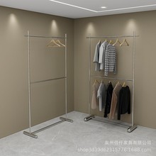 服装店展示架不锈钢拉丝银落地式双层可调节挂衣杆女装店挂衣货架
