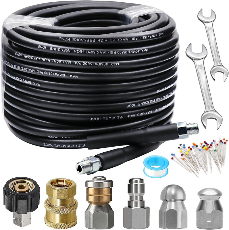 30 m high pressure washer sewer spray kit 5800PSI drain cleaning hose 1/4 inch nozzle