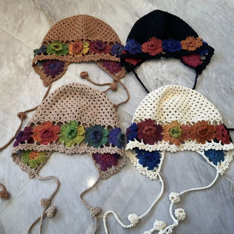 Japón ganchillo a mano hueco gorra retro red fotos de flores gorra gor