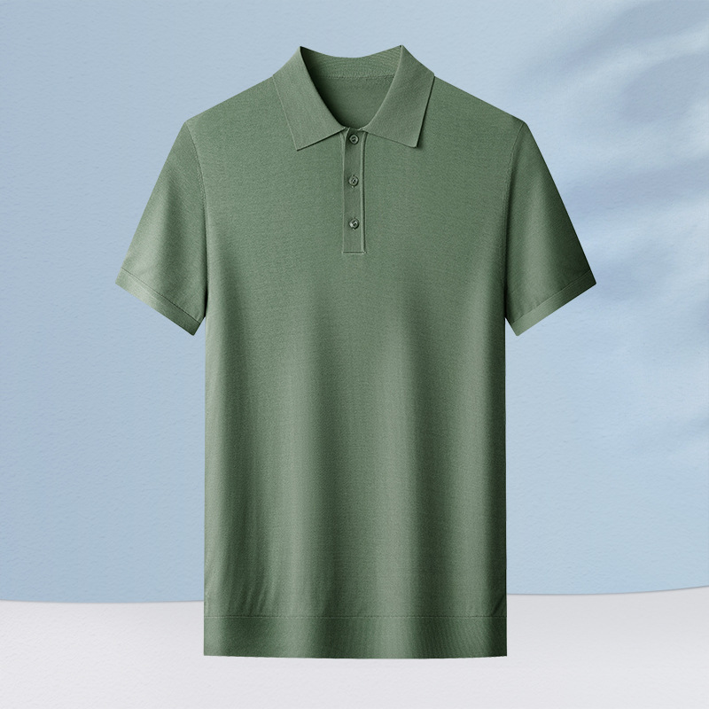 高級メンズ 100 マルベリーシルク半袖 Tシャツ夏薄手ニット半袖シンプルカジュアルシルクポロシャツ男性用|undefined