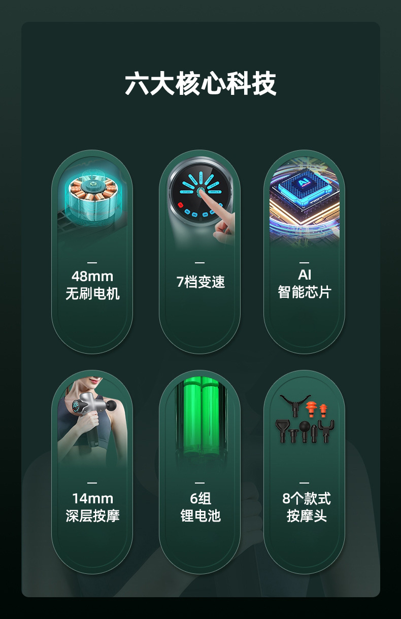 工厂跨境专供健身按摩枪肌肉震动放松器电动便携智能冲击筋膜枪