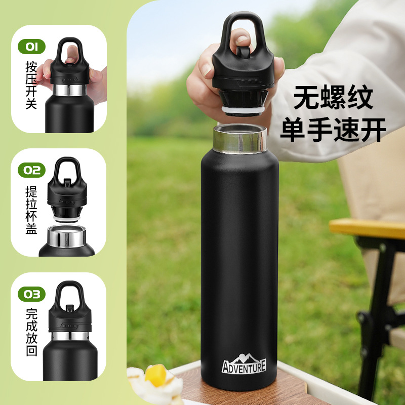 Taza termo rebotando con una mano, apertura con un botón, cubierta, deportes al aire libre de gran capacidad, bicicleta, montañismo, botella de agua portátil al por mayor