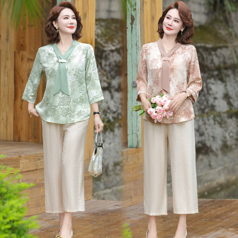 День матери мама летняя рубашка с уменьшением возраста 2025 новая иностранная футболка среднего и пожилого возраста женская летняя рубашка с рукавами