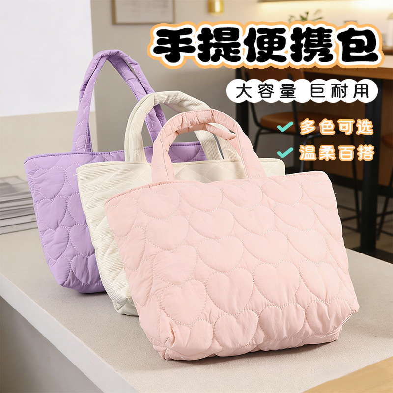 ins韩系绗缝手提便当包零食收纳袋女士单肩手提包推车挂袋妈咪包