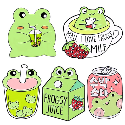 Cute and cute soda bottle cartoon frog shape badge personalized beverage bottle exquisite niche alloy corsage accessories