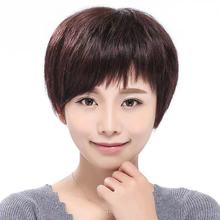 假发女短发 仿真发丝斜刘海假发套中年女士短直发送妈妈 现货批发