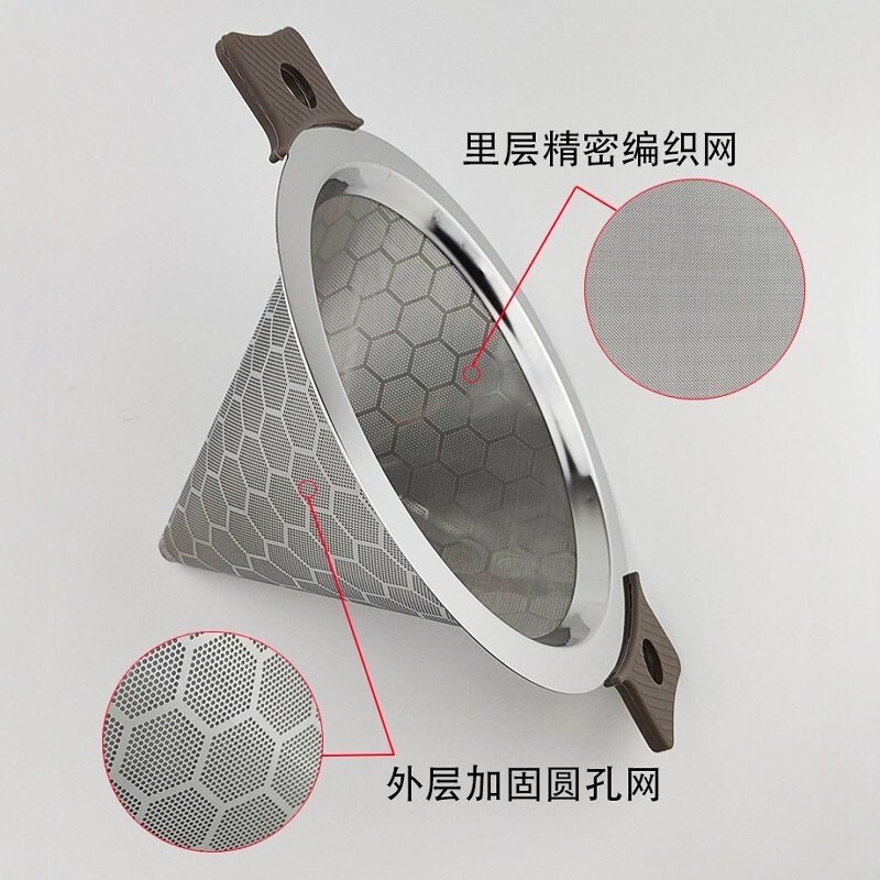 304 Stainless Steel Milk Tea Bucket with Double Handles, Conical Ultra-Fine Funnel Mesh Strainer, Residue Filter, Tea Filter for Milk Tea Shop