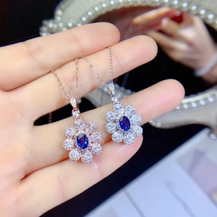 New S925 Silver Luxury Diamond Blue Treasure Pendant Necklace Fashion European and American Style Main Stone Size 4 × 6