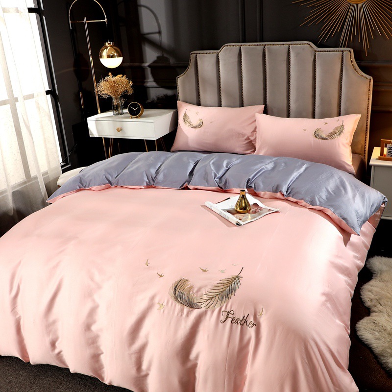 60s純棉 四件套 刺繡 床單 枕套 被套 可定制床笠 純色 長絨棉