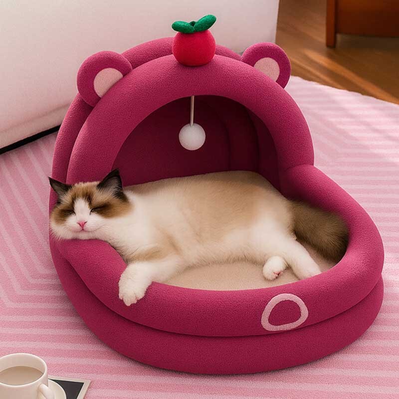 Berry Panda Nest Winter Thickened Cat Sleeping Nest Winter Warm Semi-Enclosed Cat House Autumn Dog House Neutral for All Seasons