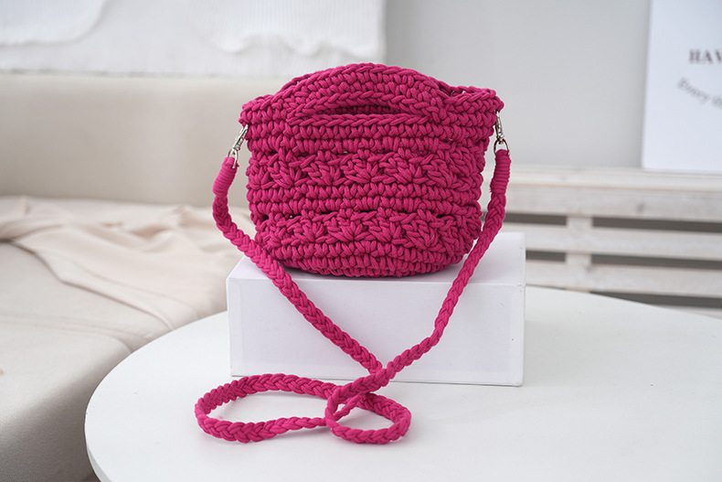 Women's Small Cotton Rope Solid Color Vacation Classic Style Weave Bucket Open Straw Bag display picture 8