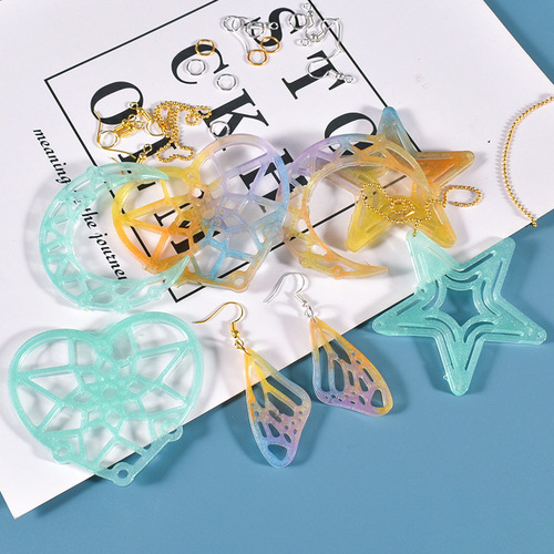 43 Piece Geometric Moon Star Snowflake Square Rectangular Earring Pendant Mold Silicone Mold