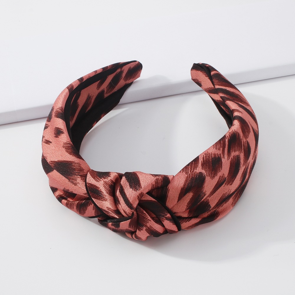 Vintage Leopard Print Hit Color Fabric Knotted Wide-brimmed Retro Headband display picture 2