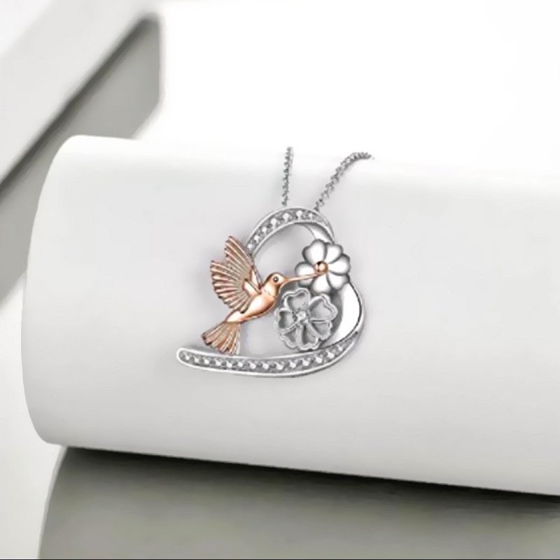 IG Style Shiny Heart Shape Flower Bird Alloy Hollow Out Inlay Rhinestones Women's Pendant Necklace 1 Piece display picture 7